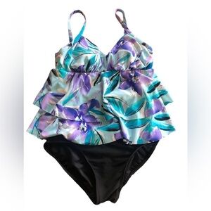 Miraclesuit Sheridan One Piece Swimsuit Sz. 12 Tiered Ruffles Take 10 Pounds OFF